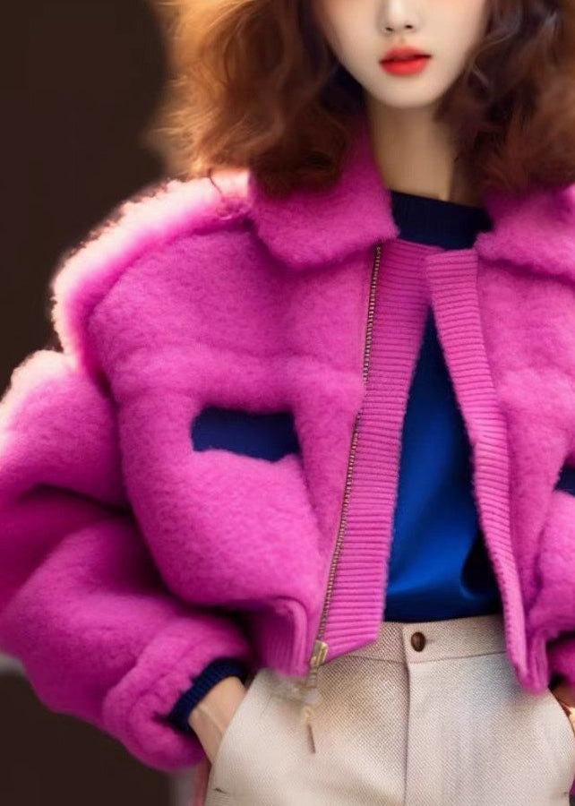 WW | Rose Peter Pan Collar Zipper Teddy Faux Fur Coats Long Sleeves