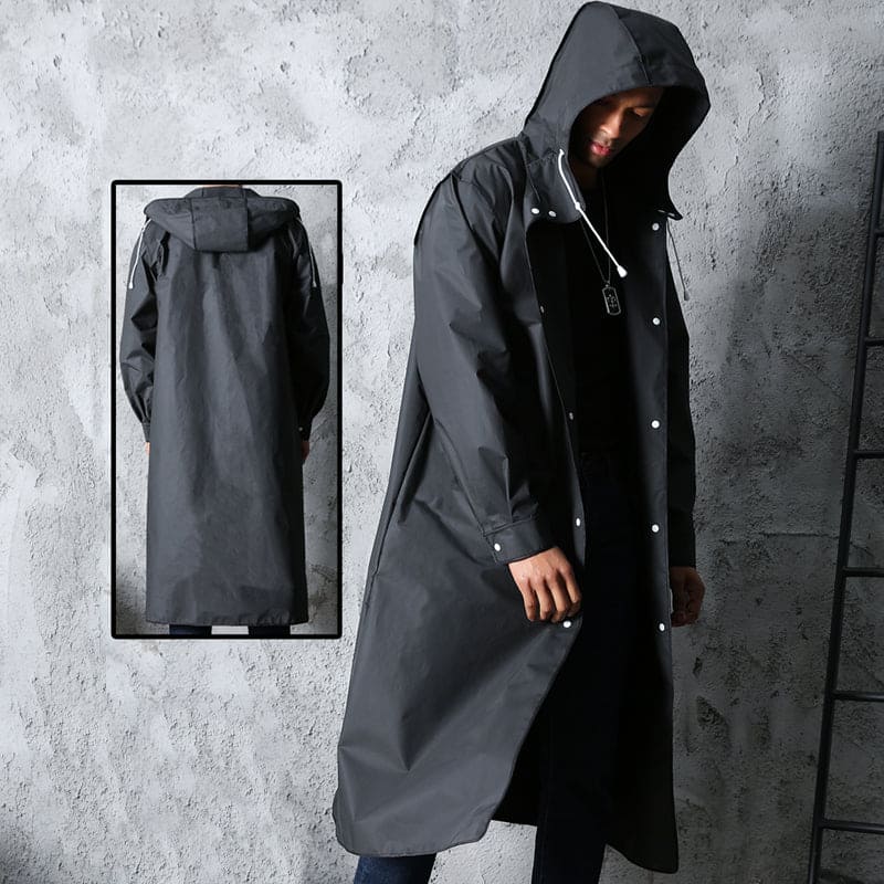 WW | Lange Wasserdichte Jacke in Tief Schwarz