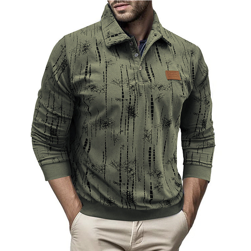 WW | Casual Fit Rib Knit Button Collar Patterned