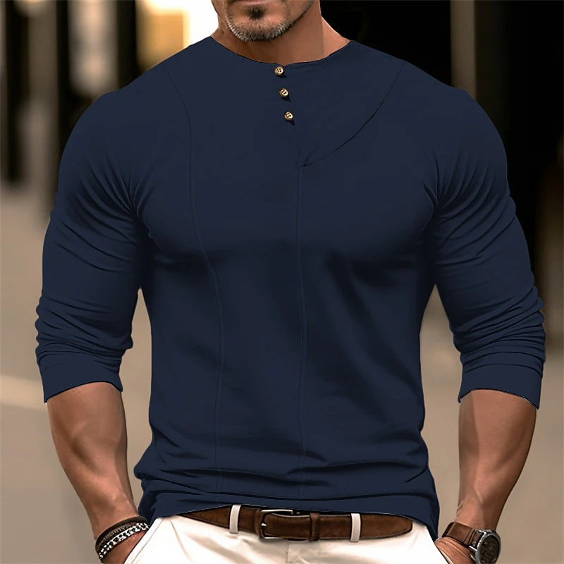 WW | Long-Sleeved Slim Fit Cotton Blend Asymmetrical Button Detail Ergonomic Cut