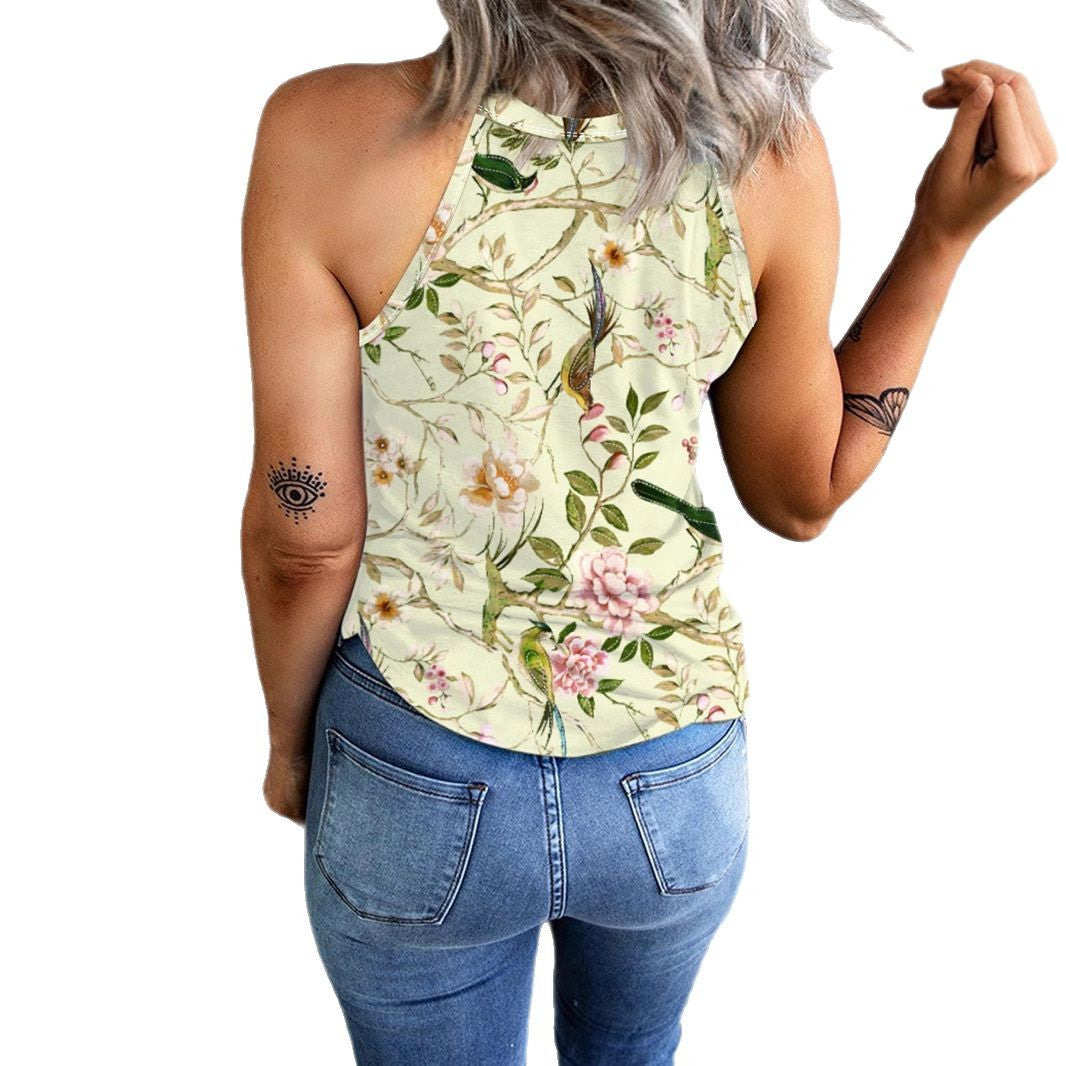 Damen ärmelloses Blumenshirt mit hohem Kragen WW