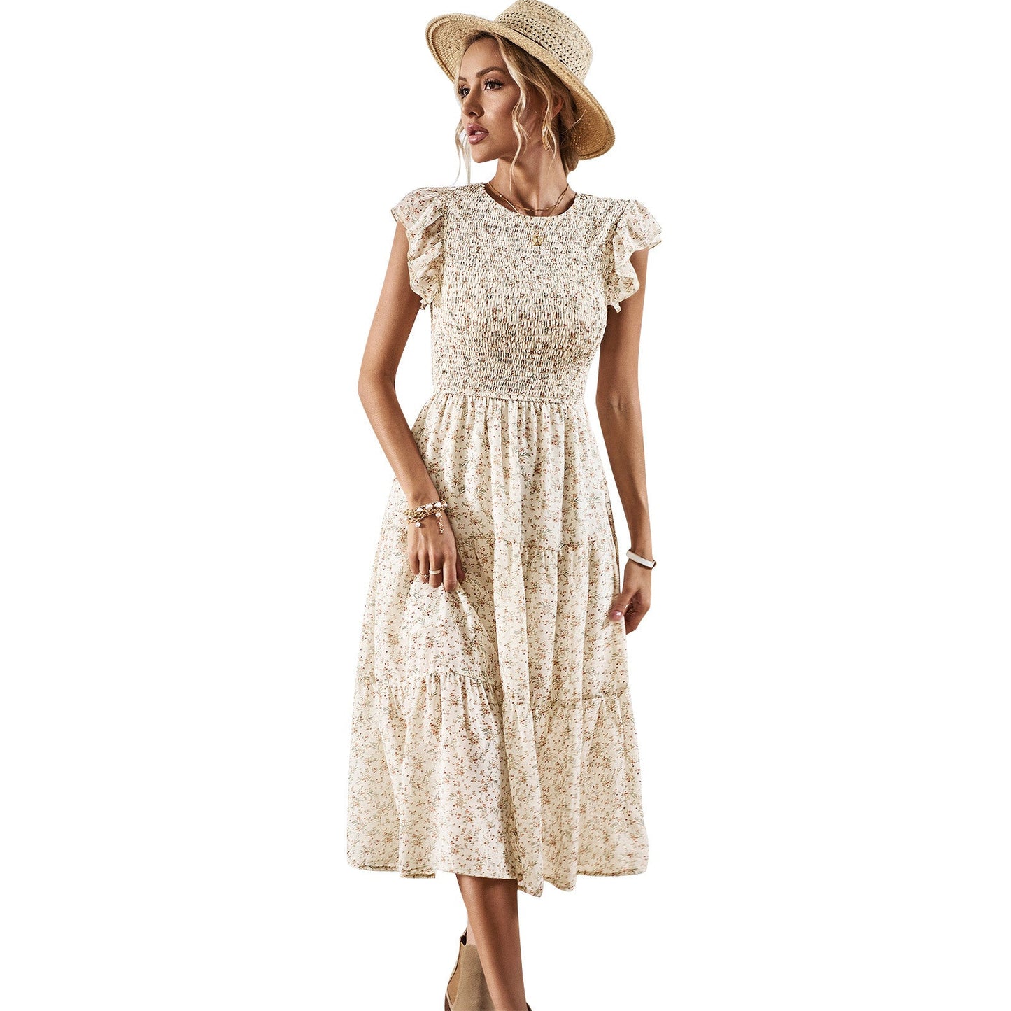 Damen Midikleid mit floralem Design und schmeichelndem Rüschensaum WW