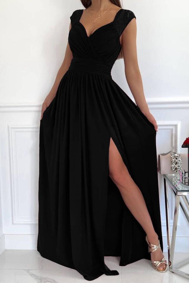 Glamouröses Rüschen-Abendkleid mit V-Ausschnitt & Schlitz