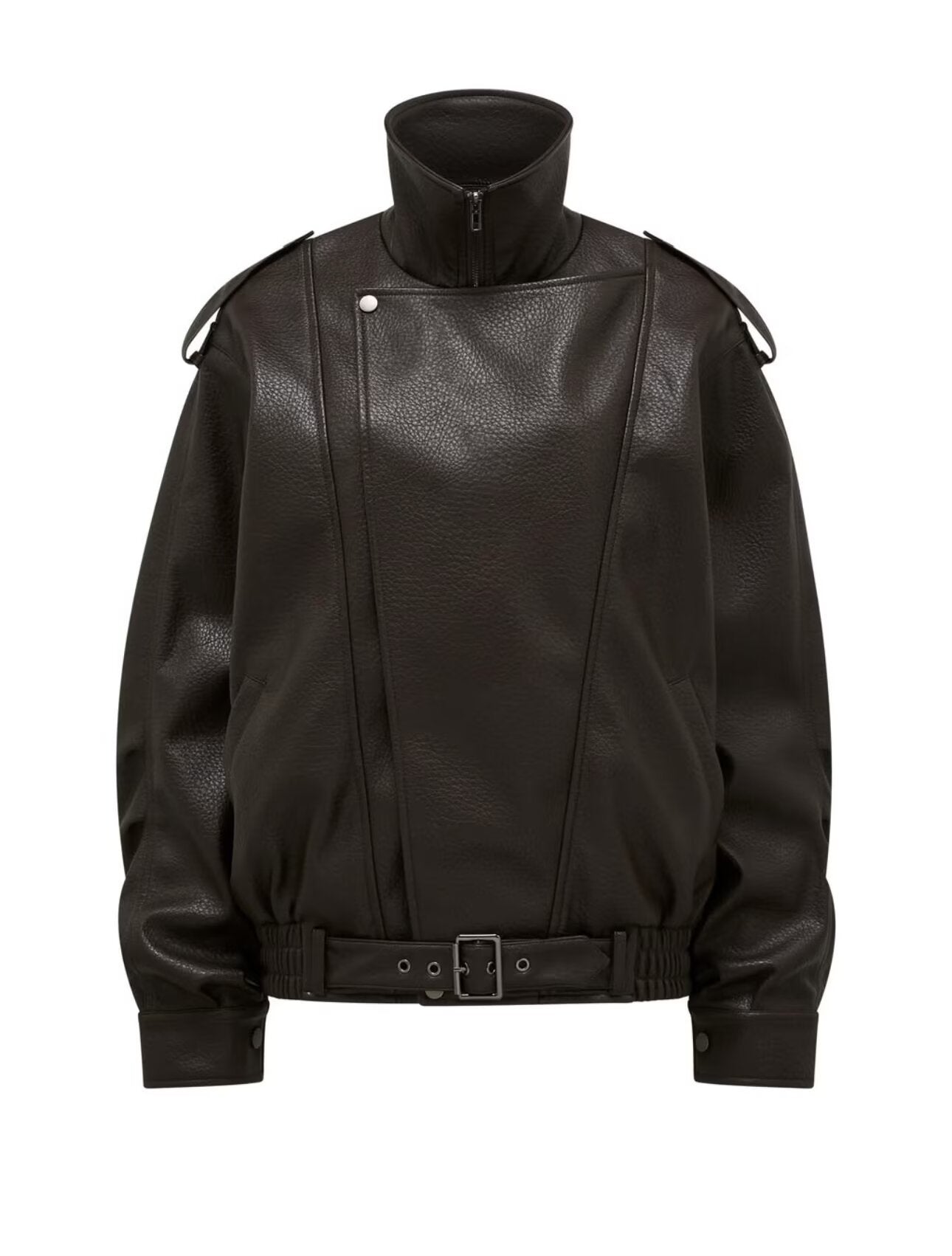 Damen lässige Kunstleder Bikerjacke mit praktischen Taschen und elastischem Bund WW