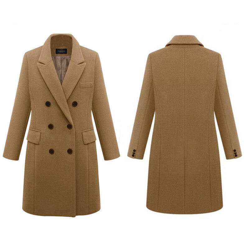 WW | Long Wool Blend Coat Tailored Fit Double-breasted with Lapels