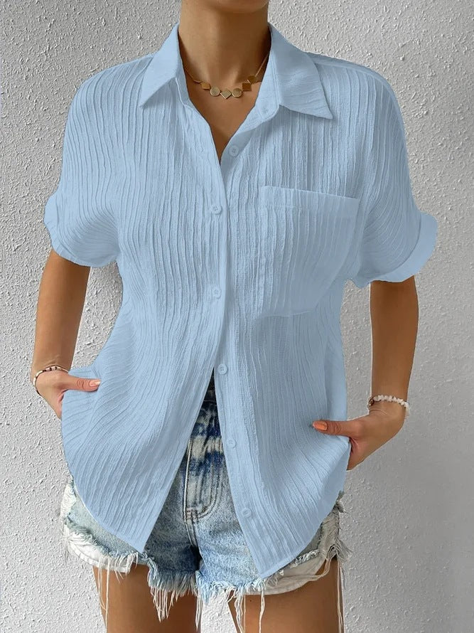 Women's short-sleeved blouse with textured upper WW