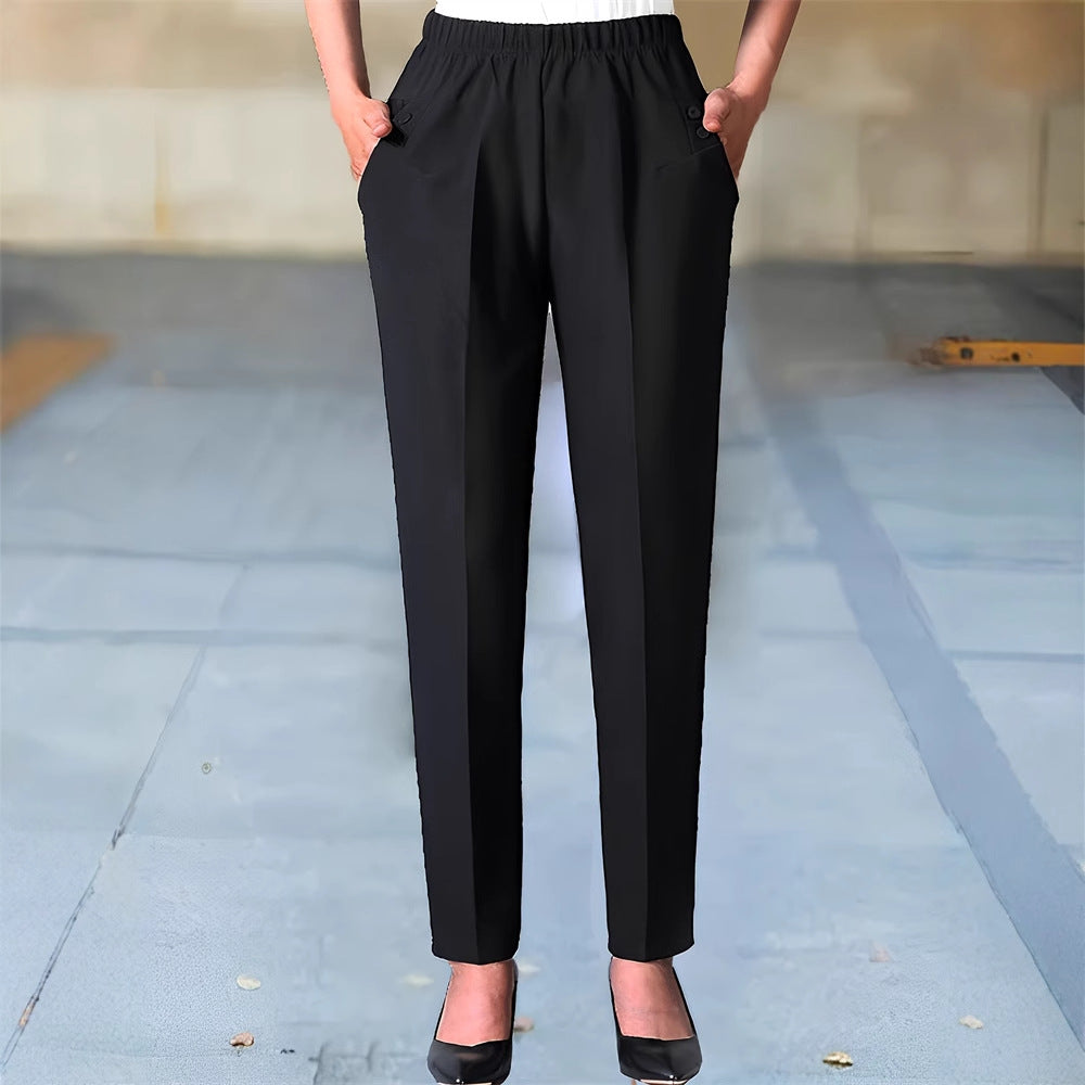 WW | Elegant High-Waisted Trousers with Decorative Button Details