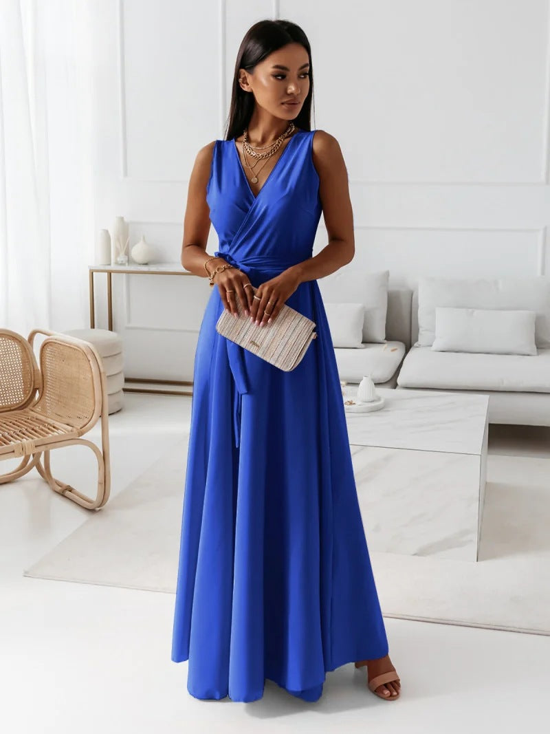 WW | Damen Einfarbig V-ausschnitt Langes Kleid