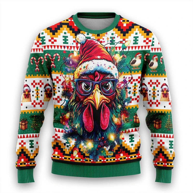 WW | Buntes Santa Claus Cartoon Druck - Schwarzer Feiertags-Icon Pullover