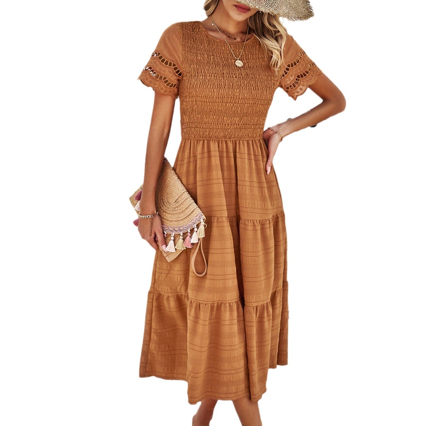 Damen Midikleid mit Puffärmeln und elastischem Oberteil WW