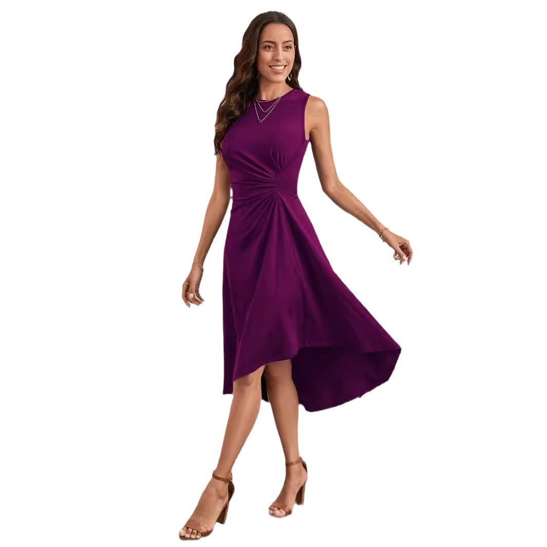 Damen trendiges Wickelkleid mit asymmetrischem Saum und figurbetonendem Schnitt WW