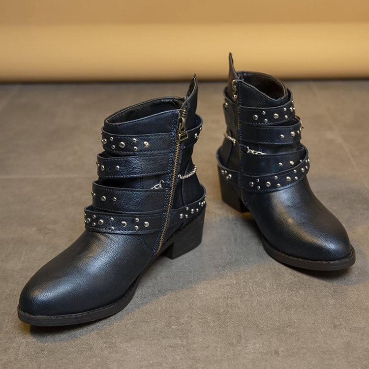 Damen Stiefeletten mit modischem Riemen-Design und dekorativen Akzenten W&W