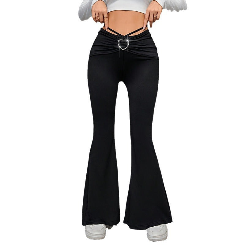 WW | elegant high-waisted flared trousers with decorative heart belt