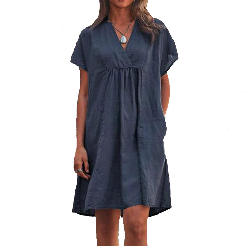 Damen Freizeitkleid mit lockerer Passform und modischem V-Ausschnitt WW