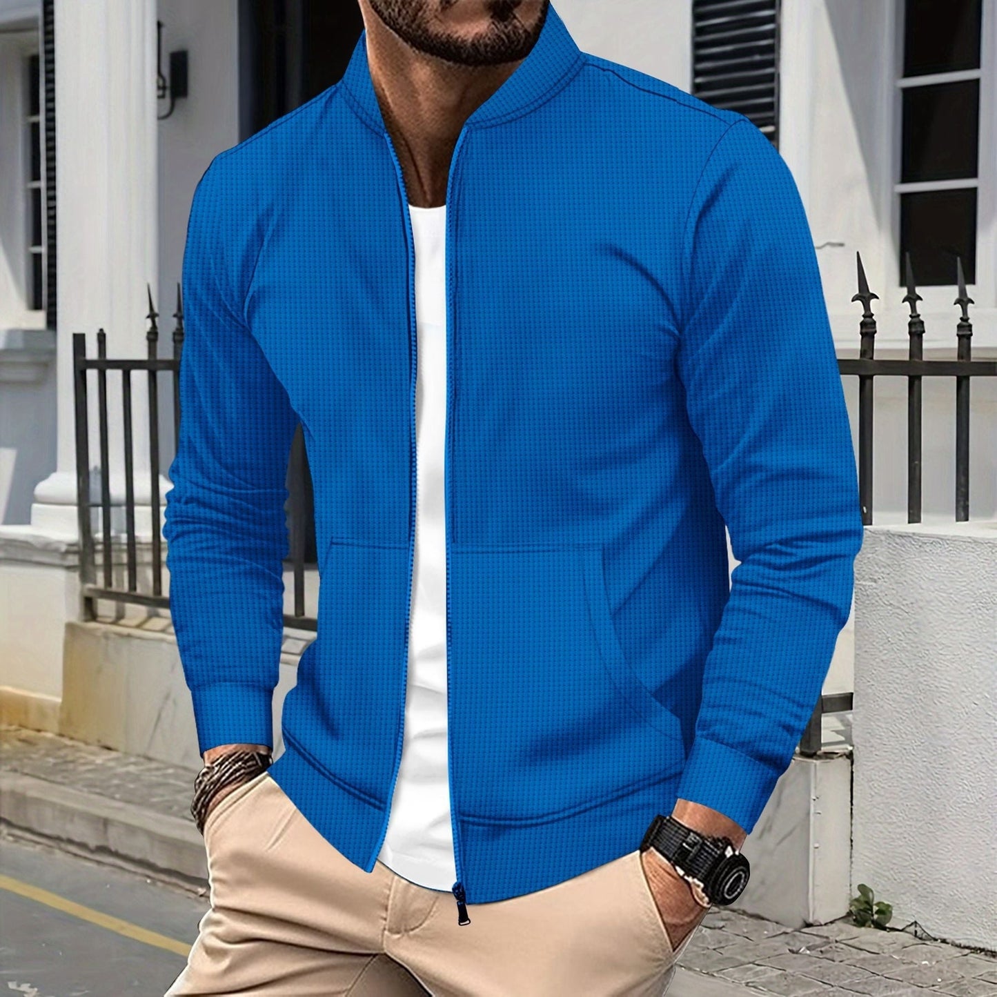 WW | Zip Jacke Sportliche Passform Strukturierter Stoff Rippkanten Fronttaschen