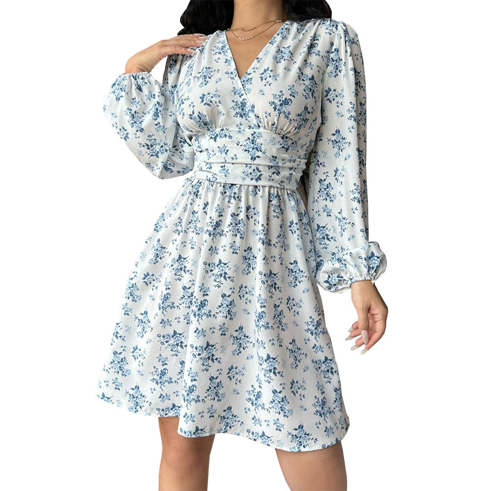 Damen florales Wickelkleid mit langen Ärmeln W&W