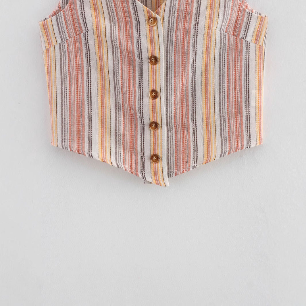 Damen ärmellose Bluse mit V-Ausschnitt und stilvollem Streifenmuster WW