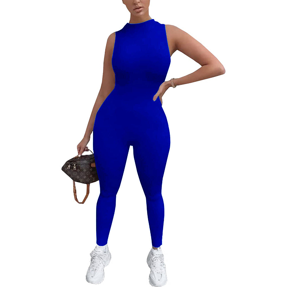Women's All-in-One Jumpsuit with Plunge Neck and Bodycon Fit WW