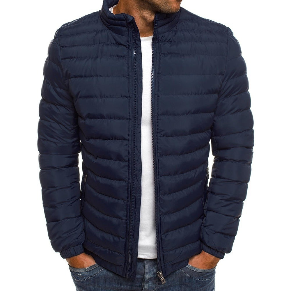 WW | Men's Winter Quilted Jacket with High Collar and Zipper Closure
