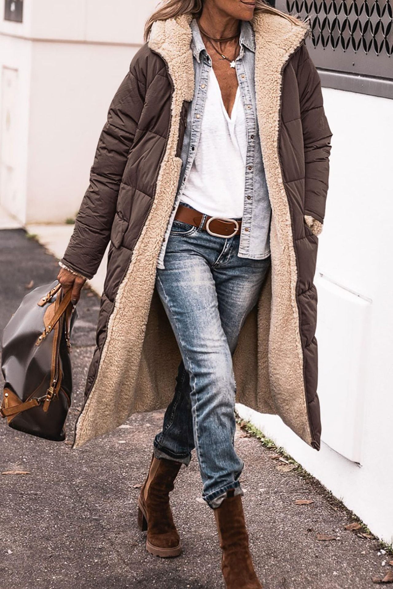 WW | Long, comfortable coat that can be worn on both sides