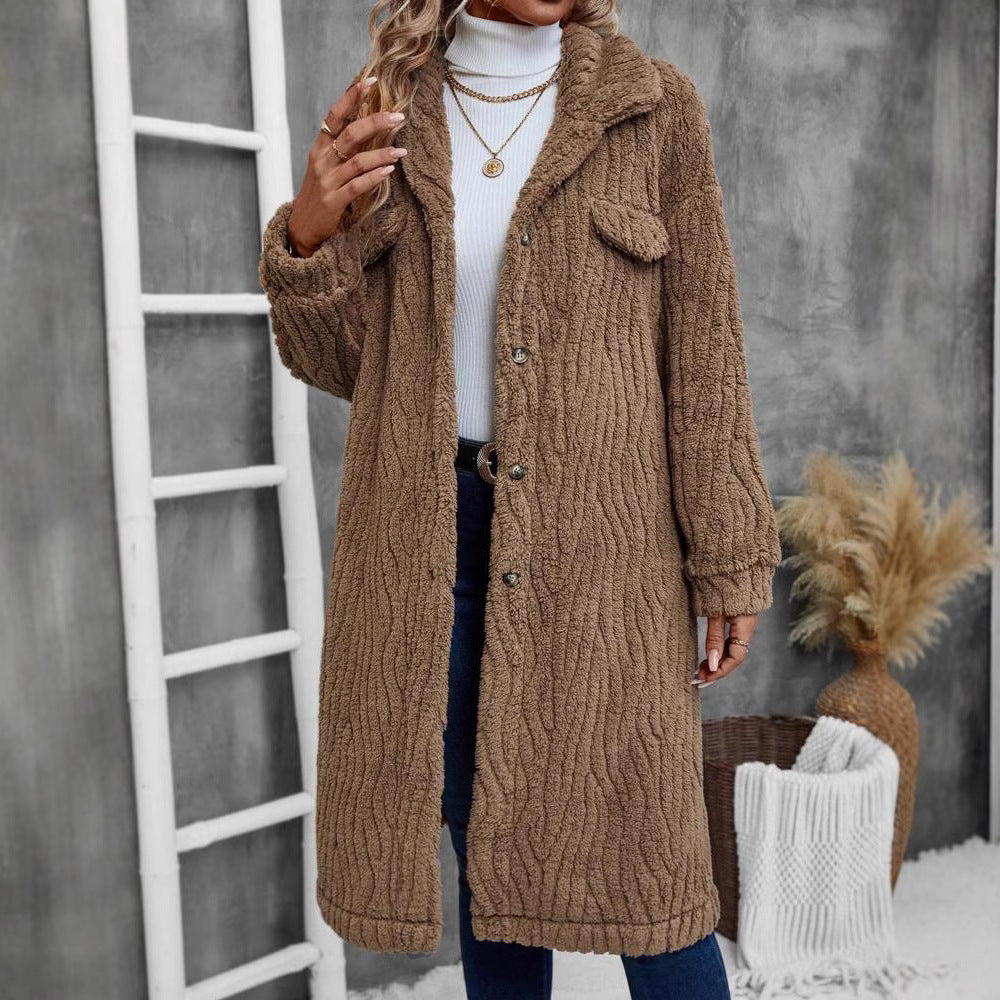 WW | Damen Plüsch Neopren Jacke Oversized Midi Stil