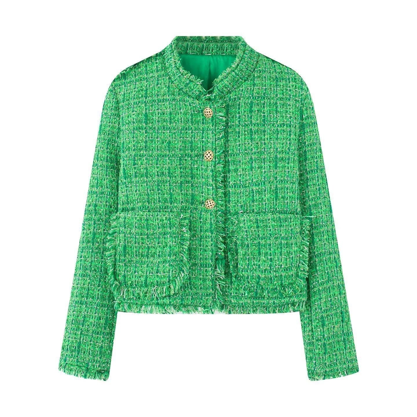 WW | Damen Stilvolle Kurze Jacke Strukturiertes Tweed