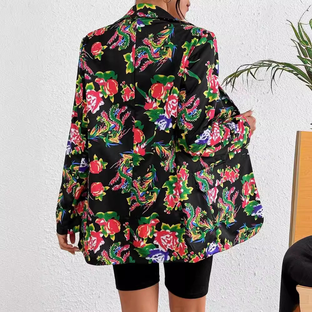WW | Blazer Slim Passform Maßgeschneiderter Schnitt Blumenmuster Weicher Glänzender Stoff