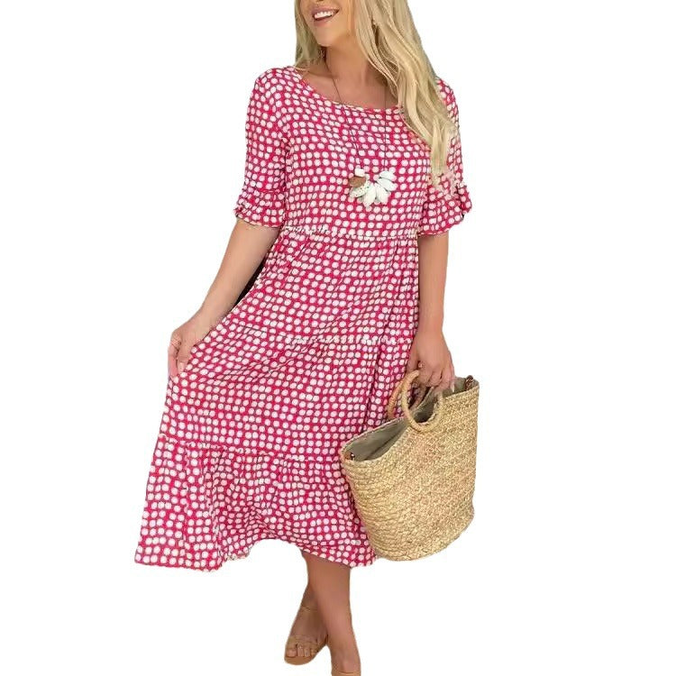 WW | Sommer Rundhals Bedrucktes Kurzarmkleid