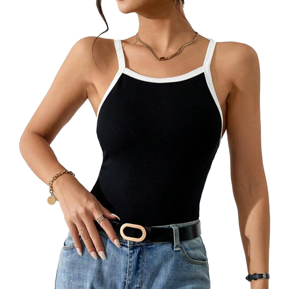 Women's Sleeveless Top with Elegant Contrast Design W&W