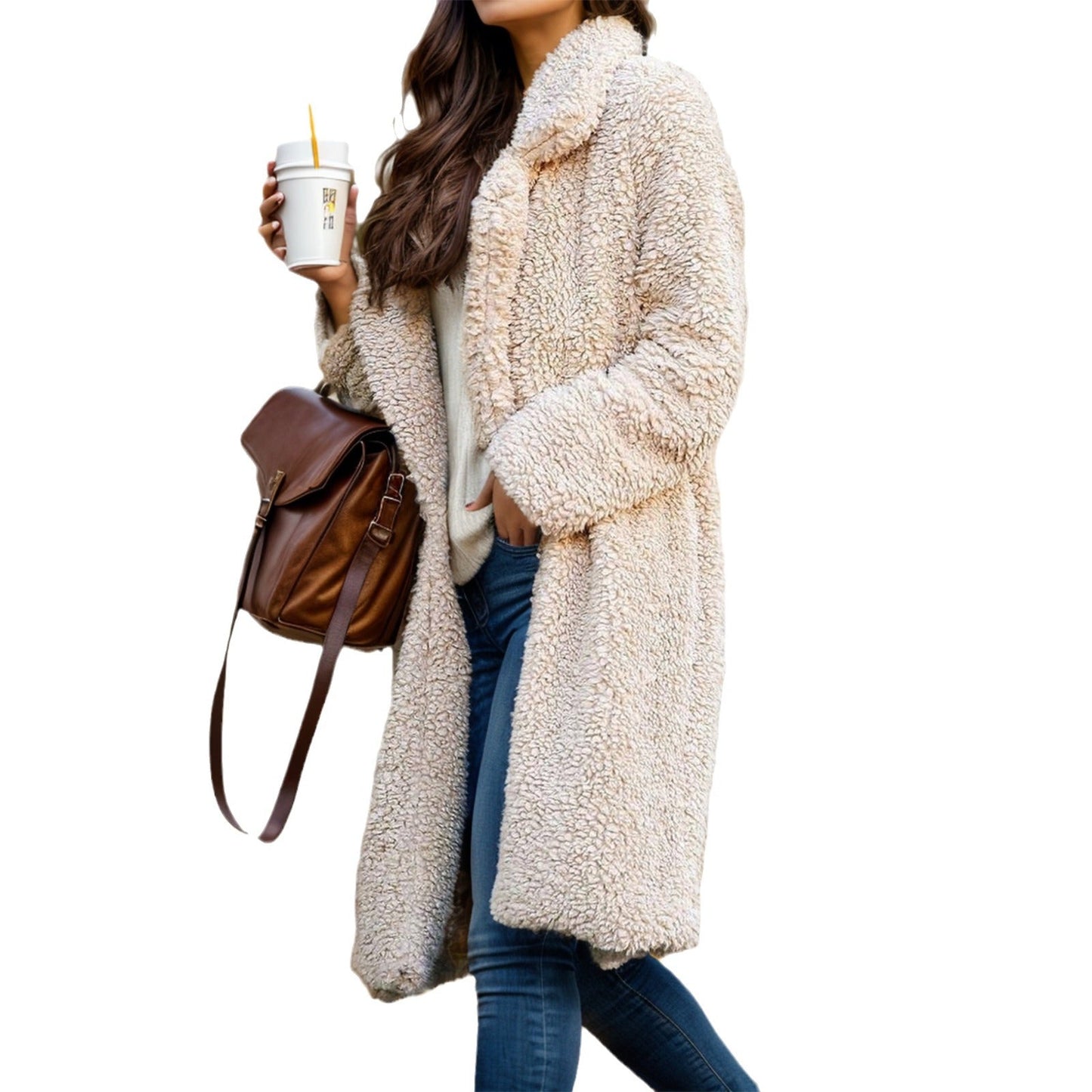 WW | Damen Übergröße Teddyjacke mit Futterkragen