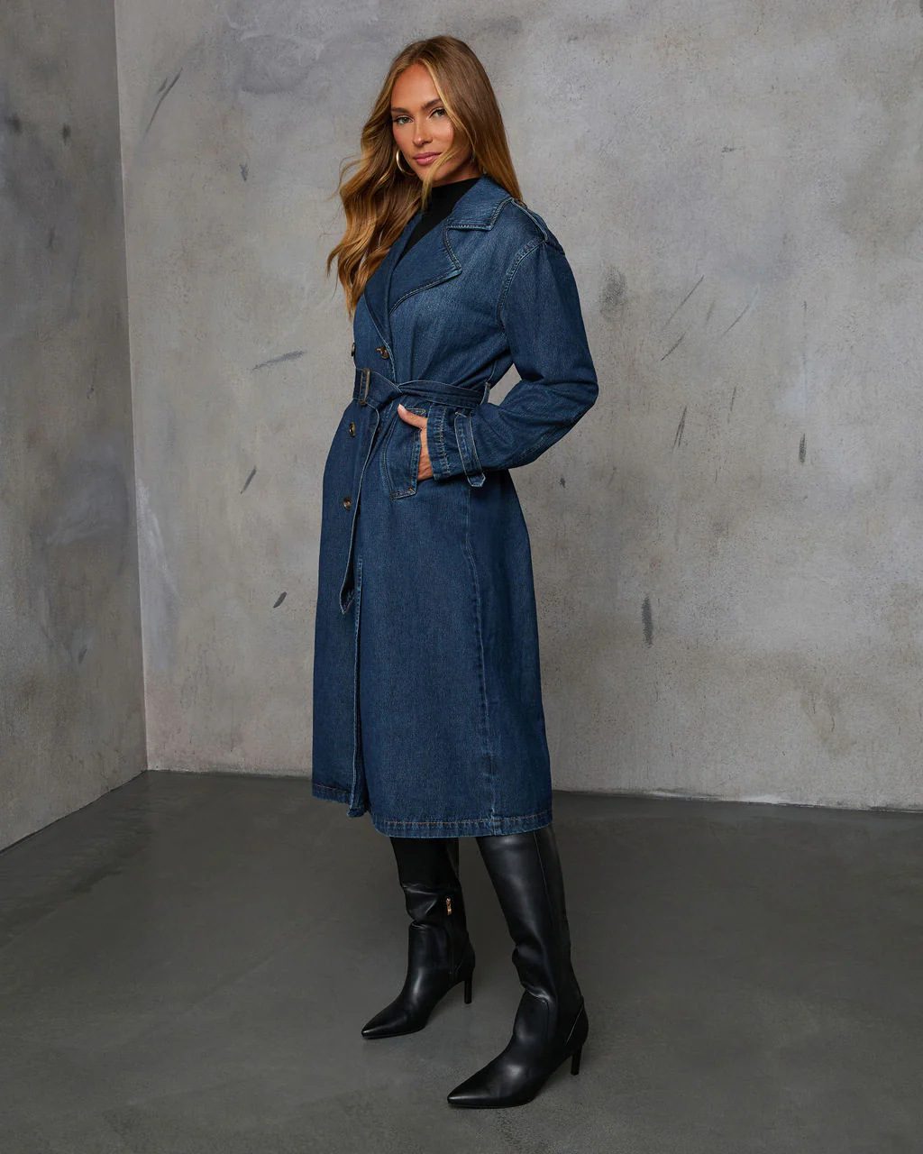 WW | Langer Denim-Trenchcoat - Klassisch & Zeitlos - Mit Knöpfen - Lässige Herbst-Oberbekleidung