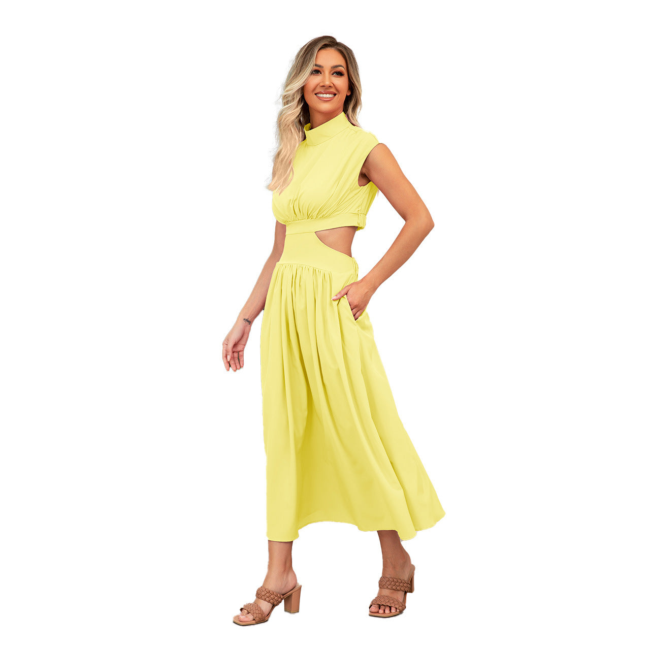 Damen Cut-Out Sommerkleid mit hohem Kragen WW