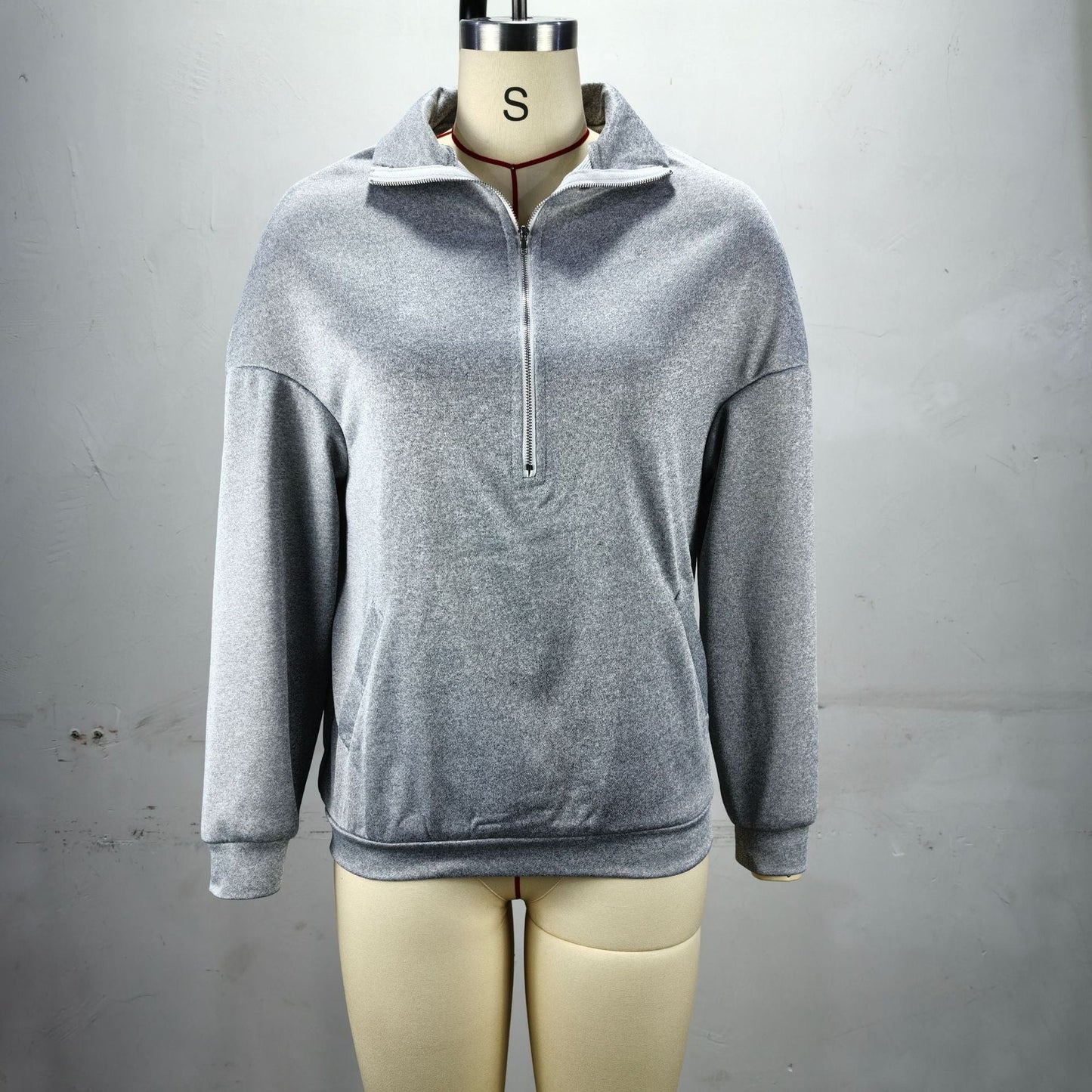 Damen lässiger Sweatpulli mit halbem Reißverschluss und Seitentaschen WW
