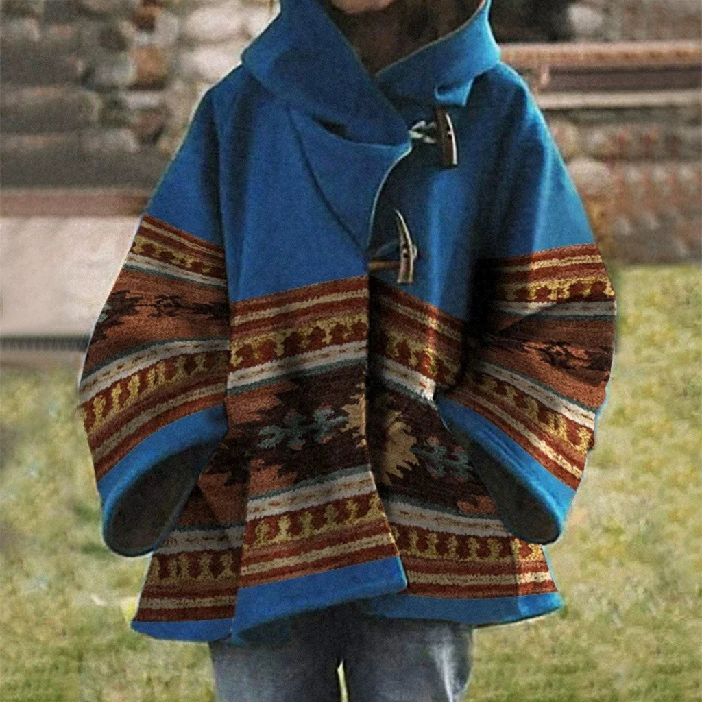 WW | Damenmäntel Mehrfarbig Bedruckt Langärmlige Wolle Kapuzenmäntel