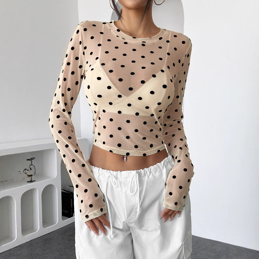 WW | Sheer Dotted Fitted Mesh Long Sleeve Tee