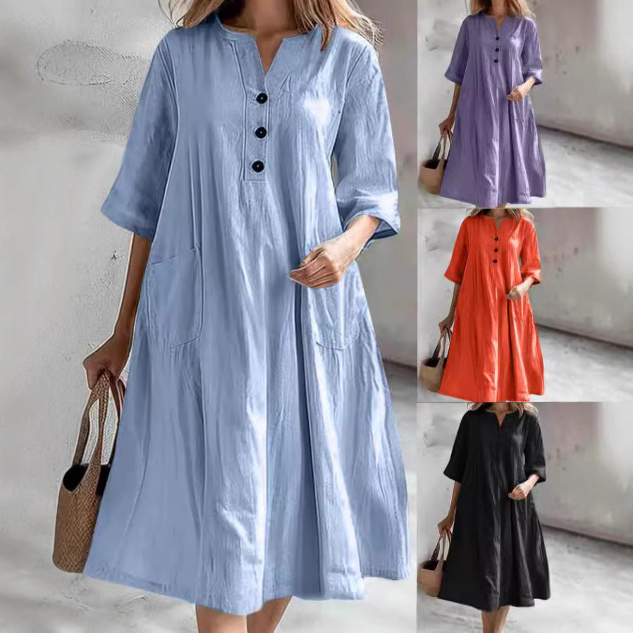 Damen lässiges Strandkleid mit praktischen Taschen WW