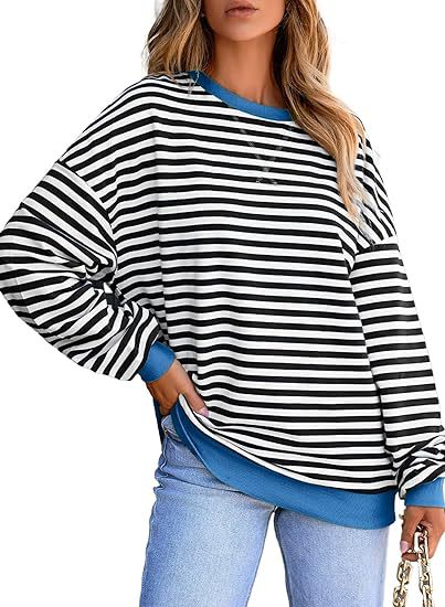 Damen gestreifter Sweatshirt mit modernem Schnitt und Kontrastdetails WW