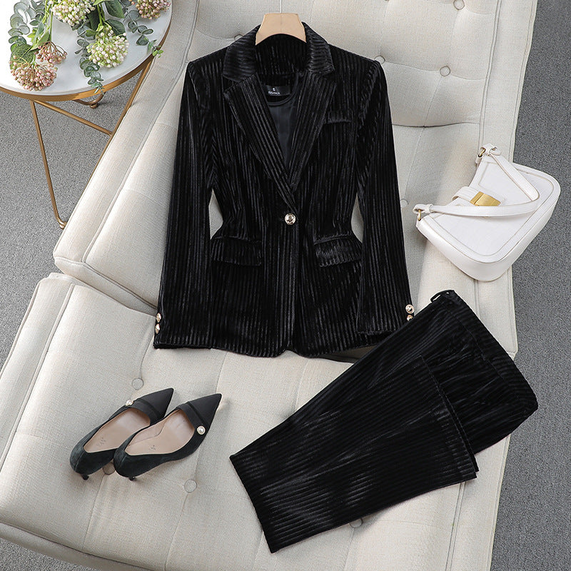 WW | Blazer Dress Set Tailored Fit Velvet Finish Formal Style