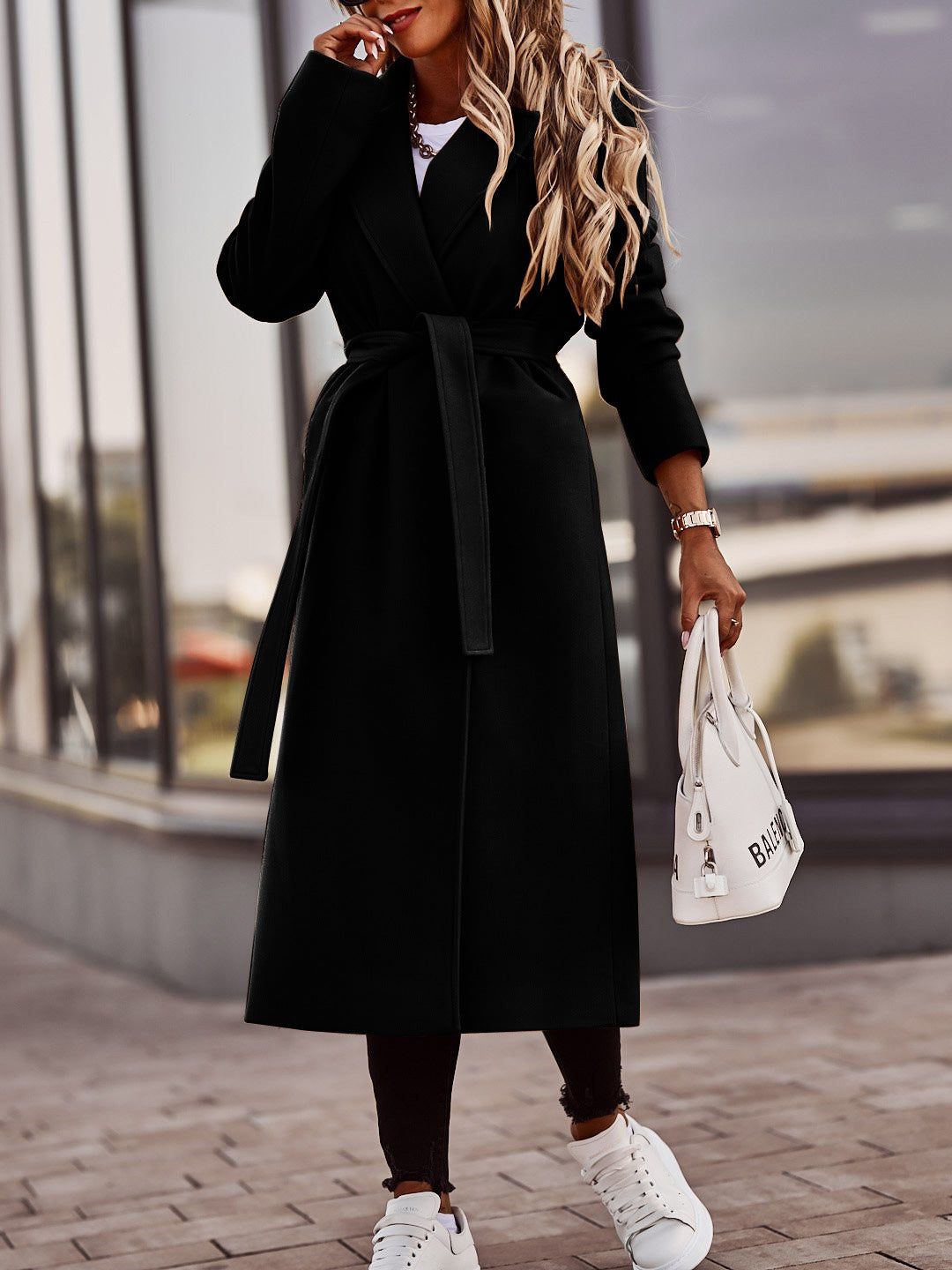 WW | Langer Wollmix Eleganter Schnitt Mit Gürtel Klassisches Trenchcoat Design