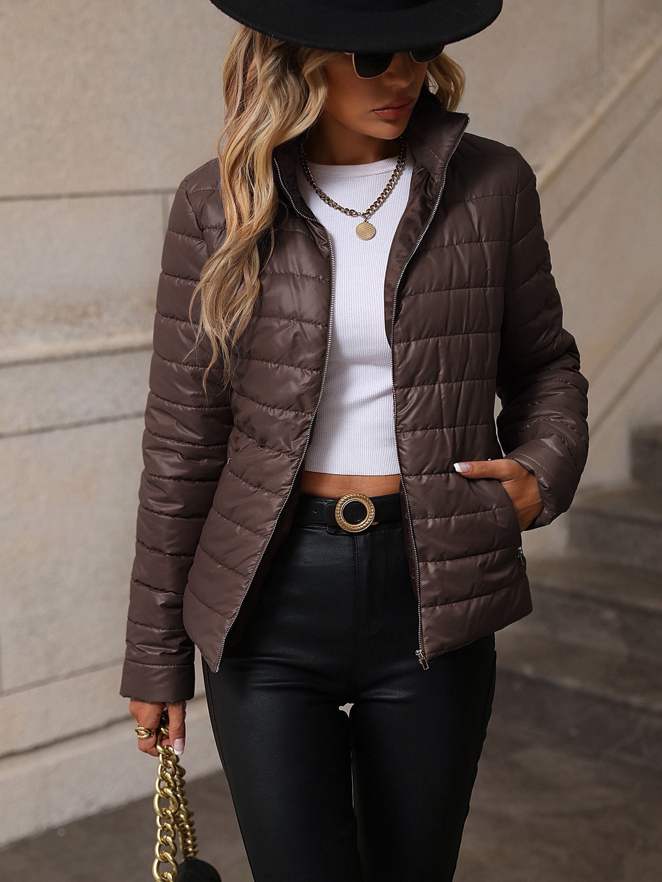 WW | Quilted Jacket - Tailored Fit - Stand-up Collar - Zipper - Padded Design