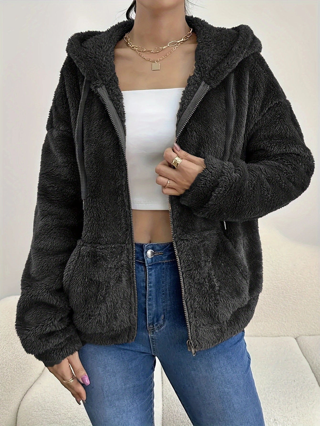 WW | Damen Cozy Fleece Jacke mit Kapuze & Taschen