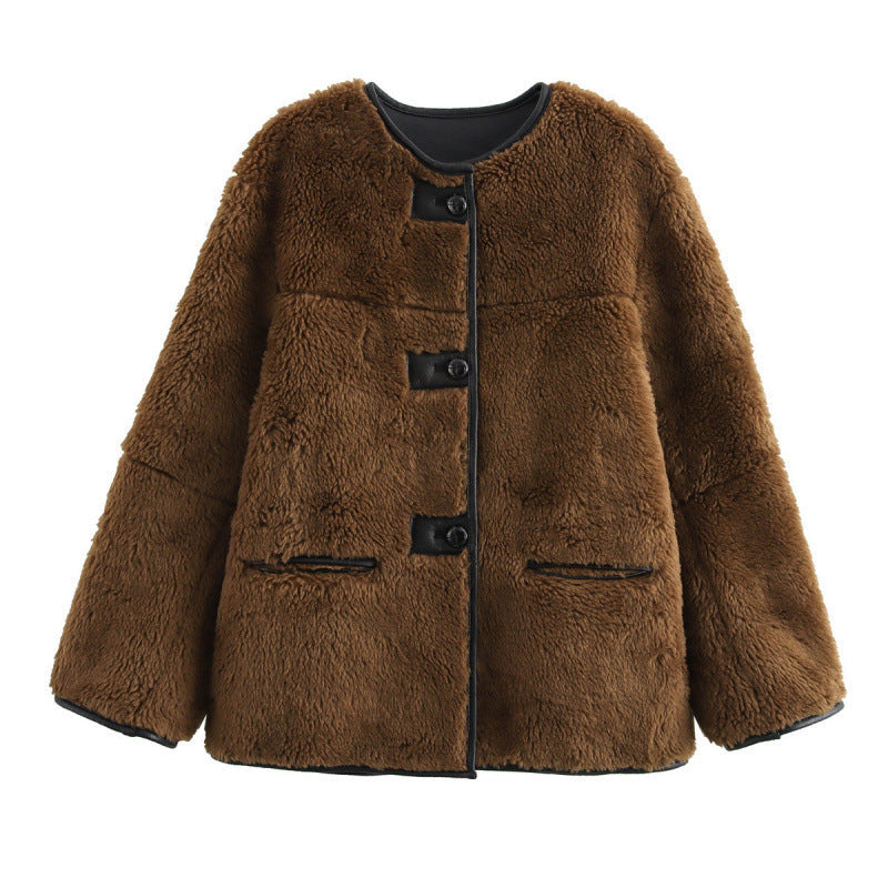 WW | Damen Teddyjacke mit Kontrasttaschen
