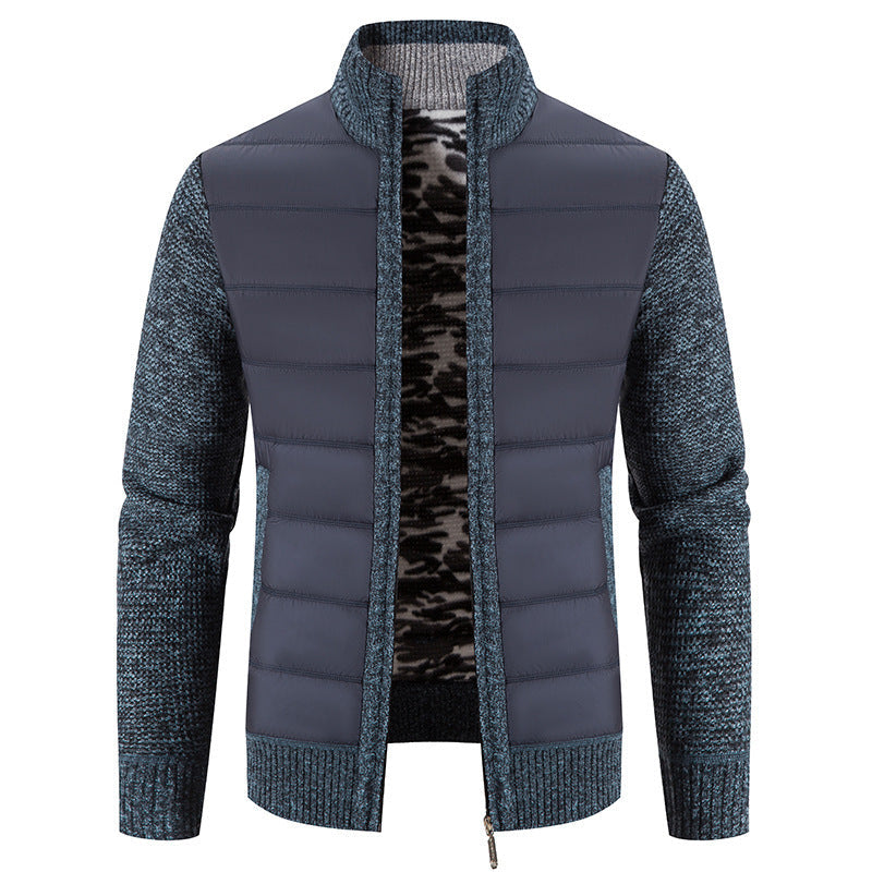 WW | Herren Winter Steppjacke mit gestrickten Ärmeln und Reißverschlussverschluss