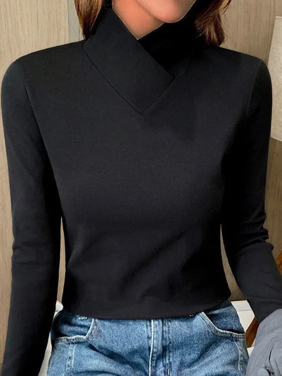 WW | Bluse mit Asymmetrischem Kragen Langarm-design Elegant und Modern