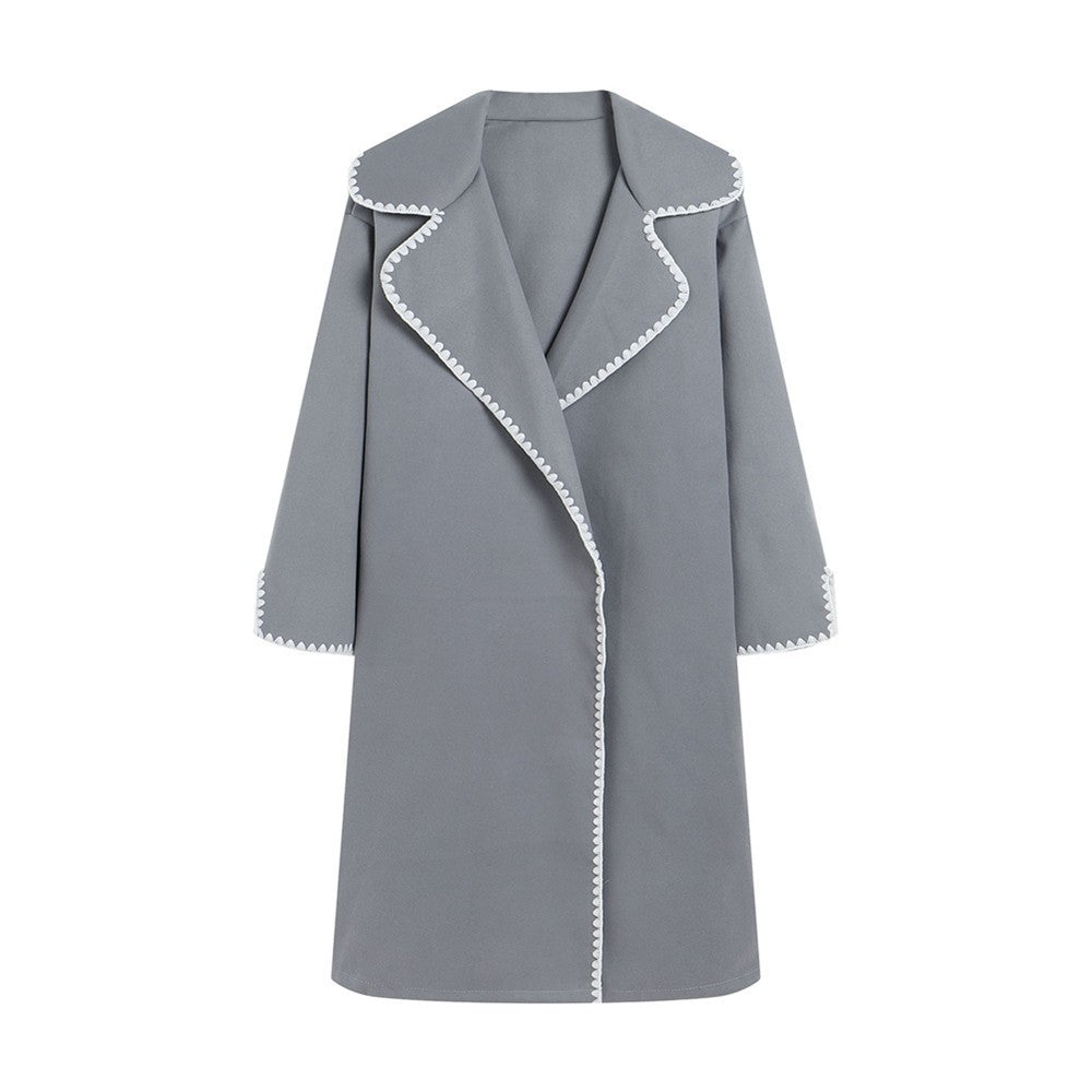 WW | Windbreaker - Wool Texture - Oversized Fit - Open Front - Embroidered Lapel