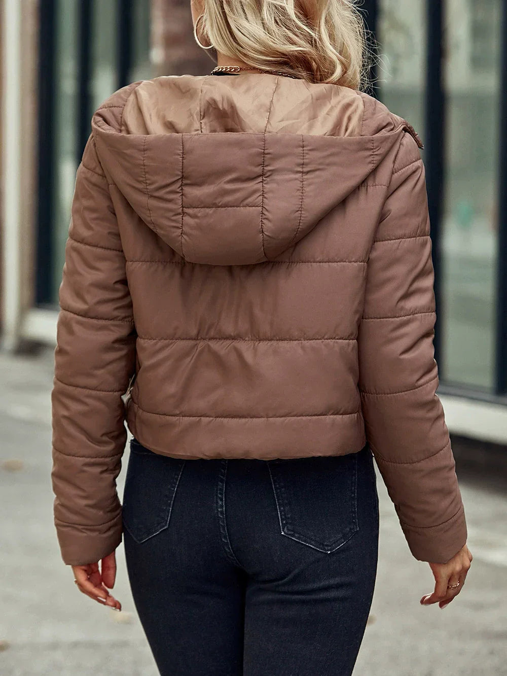 WW | Quilted Jacket Cotton Blend Shorter Cut Hood Zip Closure