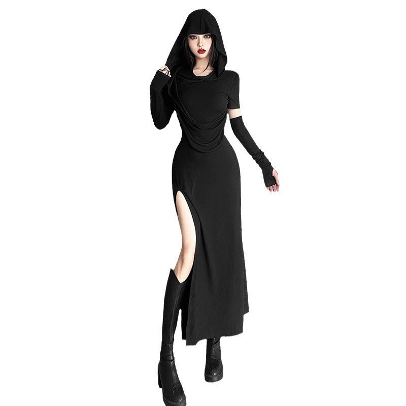 Damen Maxikleid mit Kapuze und drapiertem Oberteil WW