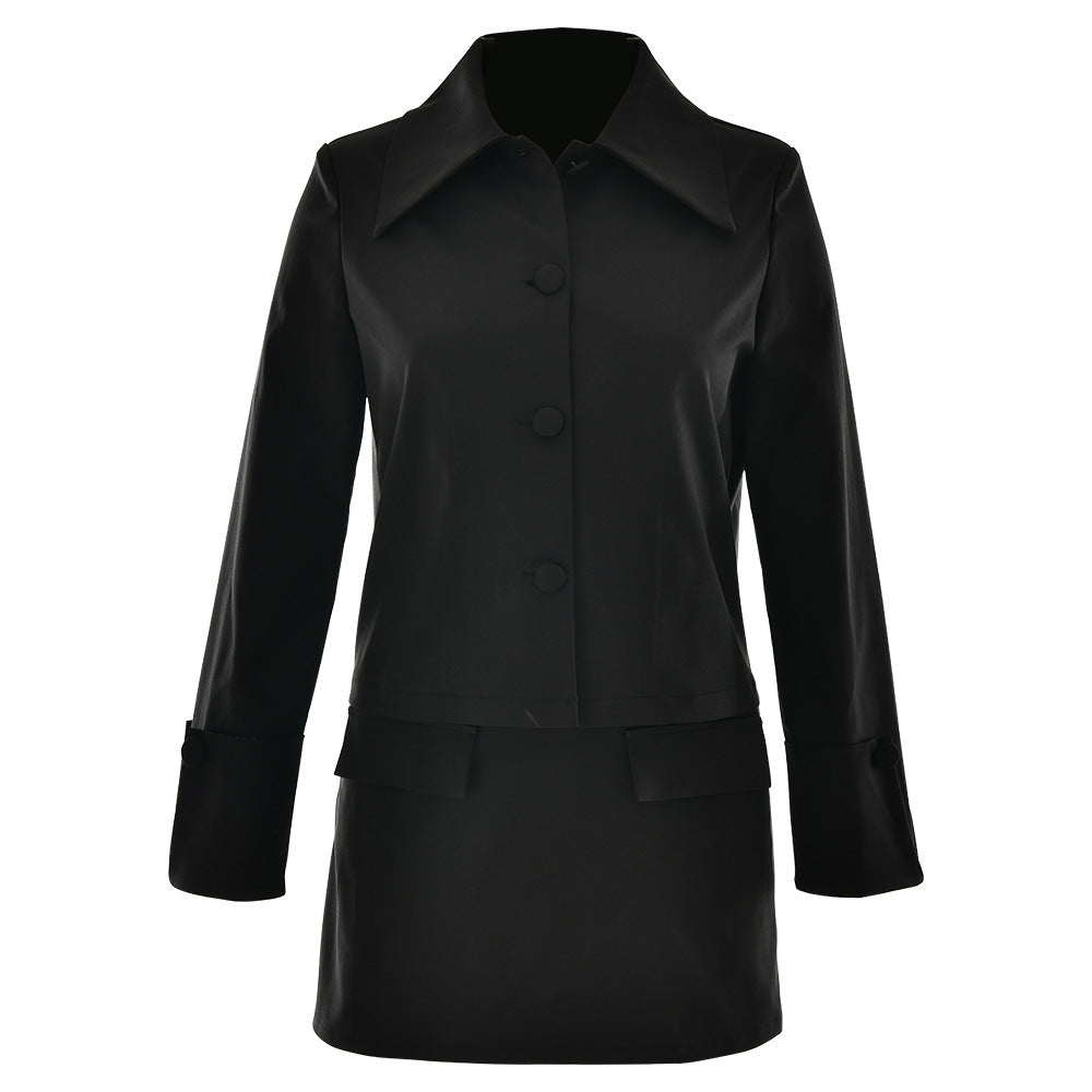 Women's Elegant Short Jacket with Oversized Collar and Stylish Button Details W&W