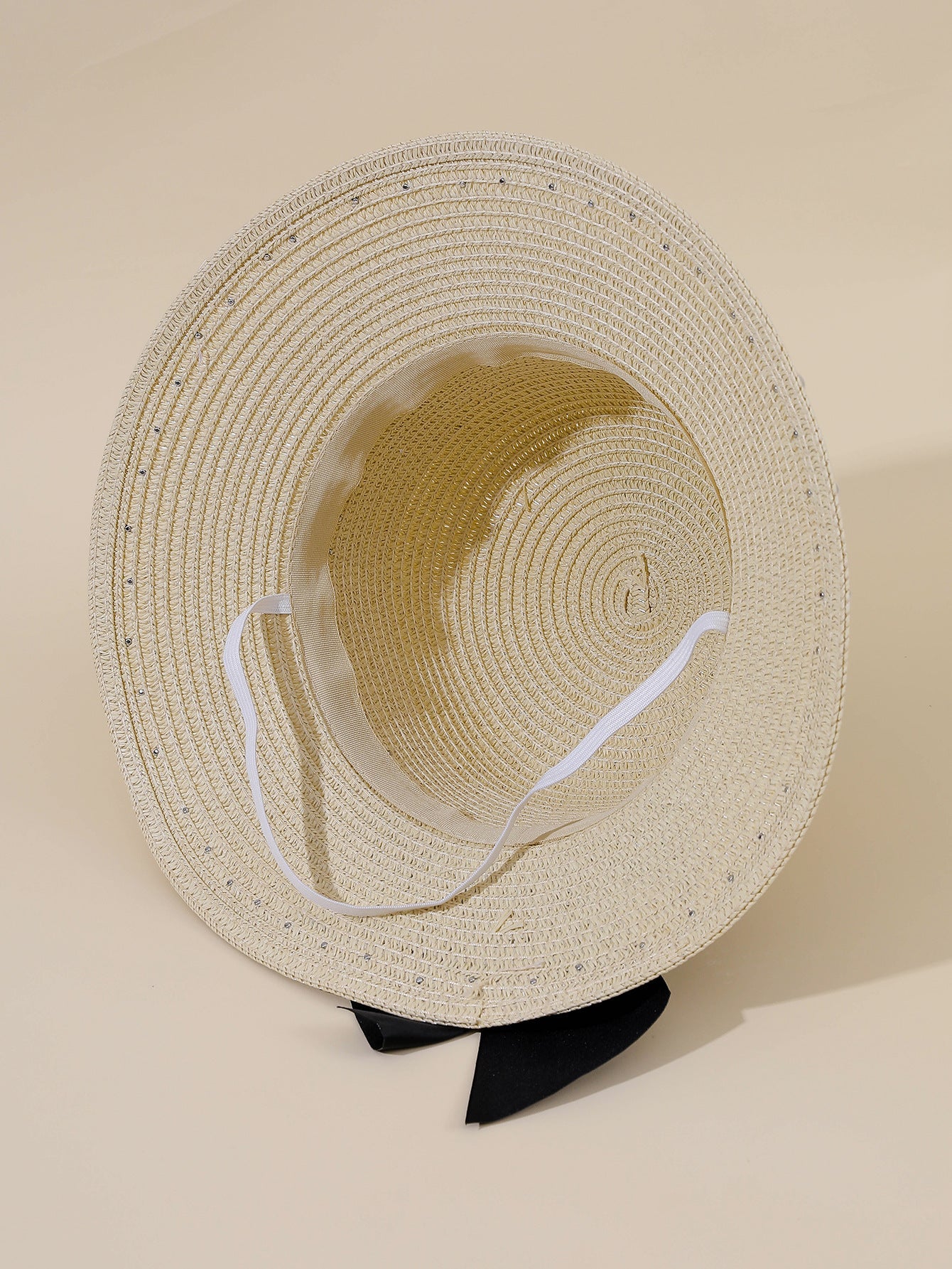 Damen Eleganter Strohhut mit breiter Krempe und dekorativem Satinband WW