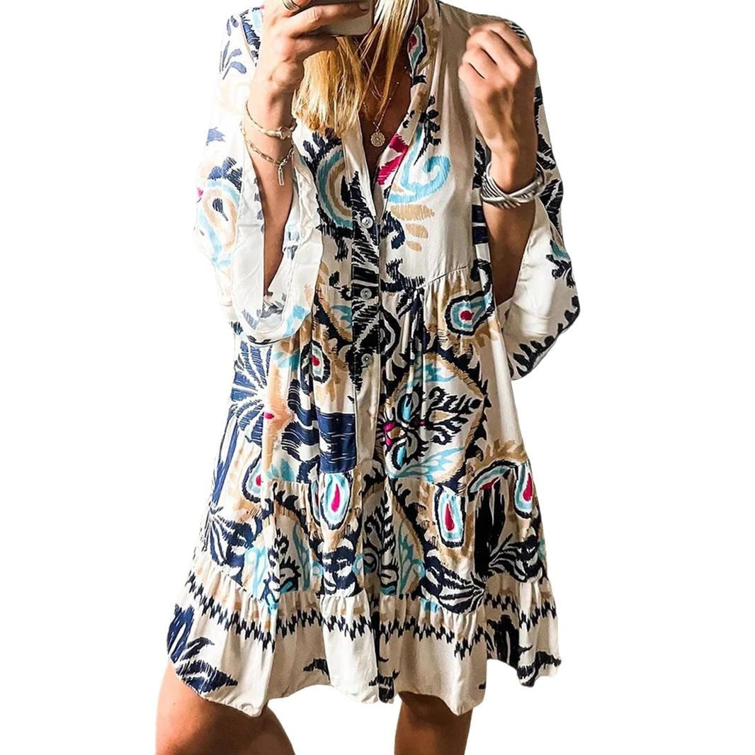 Damen Freizeitkleid mit modischem floralem Design und langen Ärmeln WW